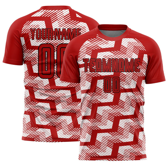 Custom Red Black-White Line Sublimation Soccer Uniform Jersey - Sky-Custom