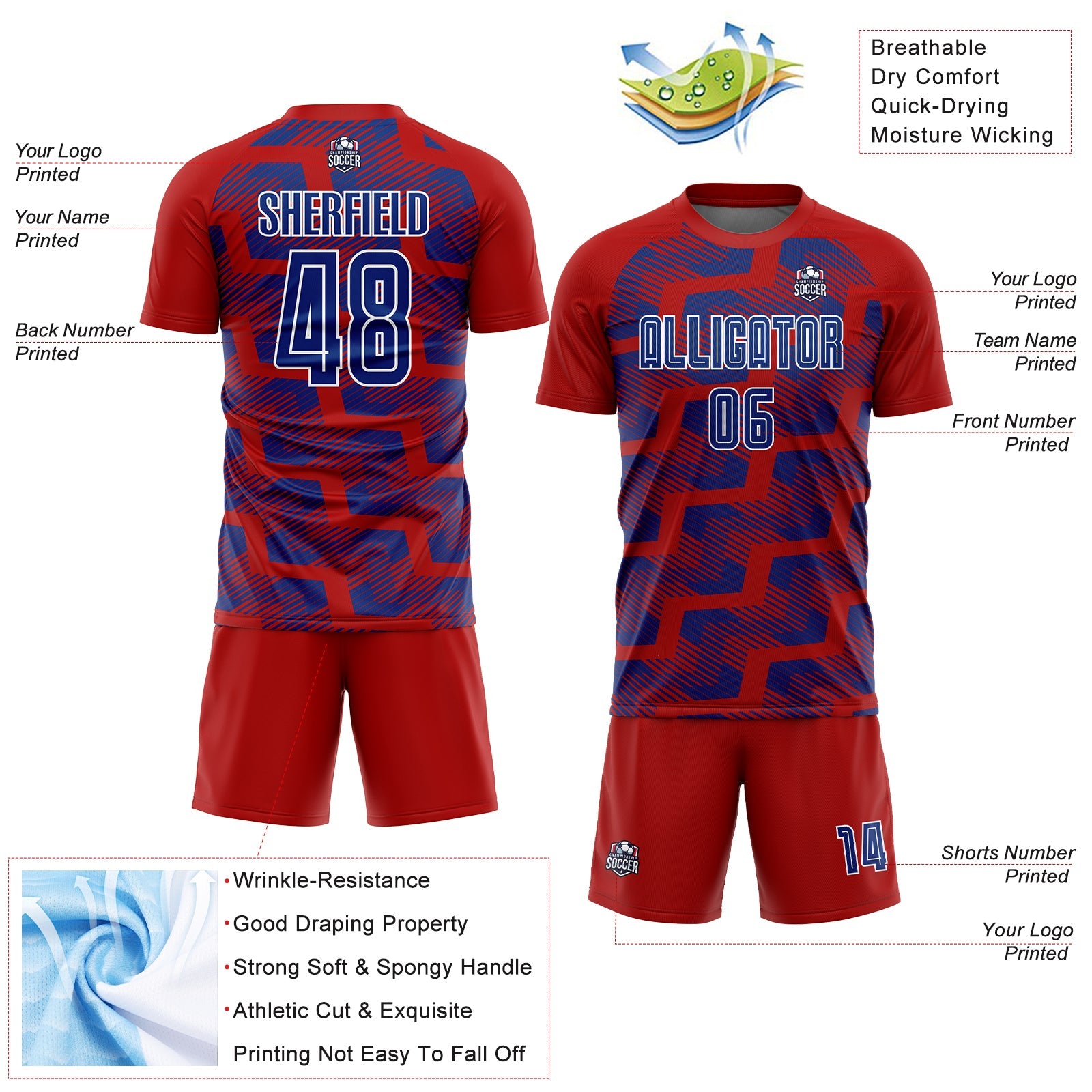 Custom Red Royal-White Line Sublimation Soccer Uniform Jersey - Sky-Custom