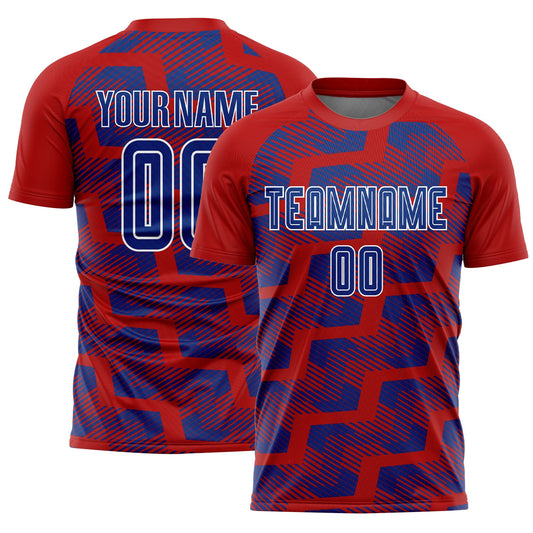 Custom Red Royal-White Line Sublimation Soccer Uniform Jersey - Sky-Custom