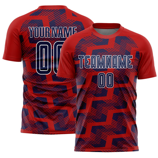 Custom Red Navy-White Line Sublimation Soccer Uniform Jersey - Sky-Custom