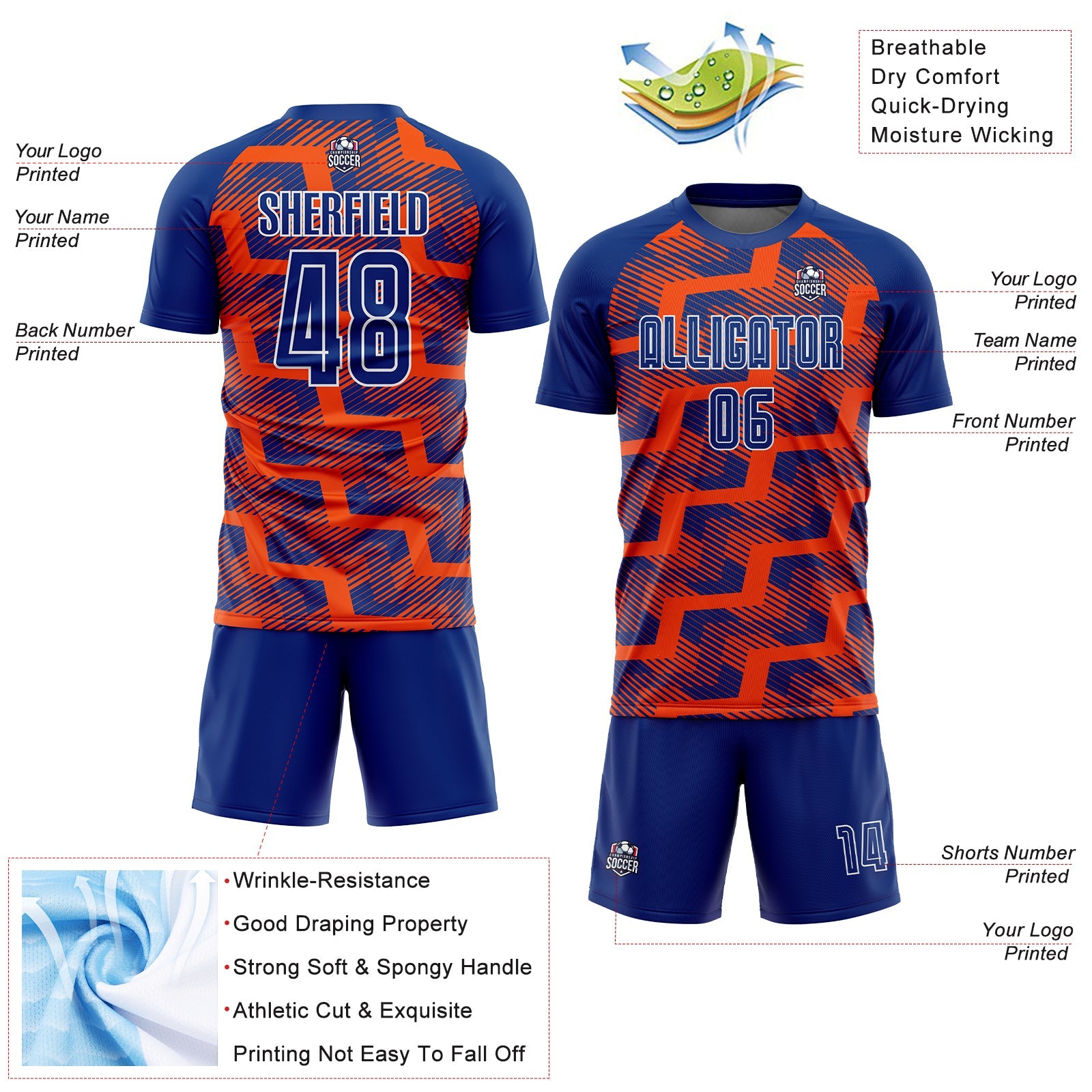 Custom Royal Orange-White Line Sublimation Soccer Uniform Jersey - Sky-Custom