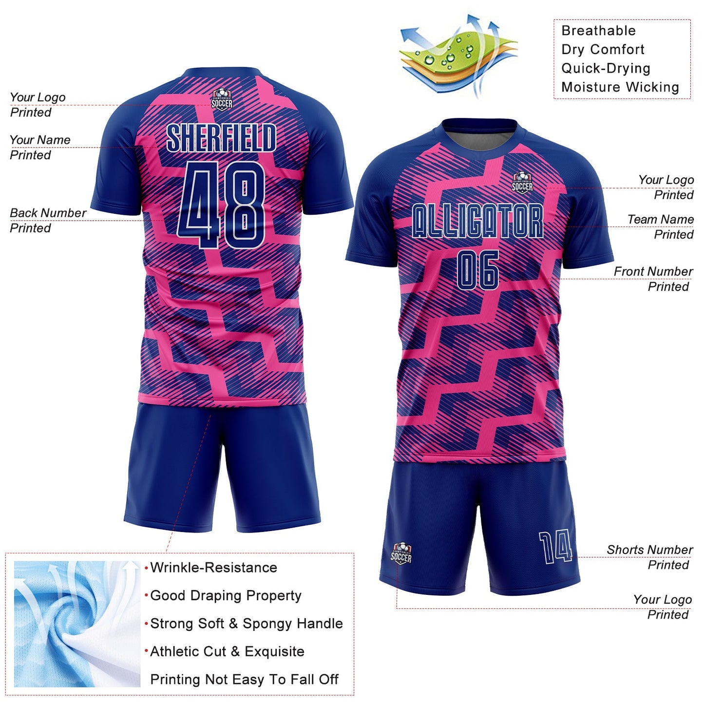 Custom Royal Pink-White Line Sublimation Soccer Uniform Jersey - Sky-Custom