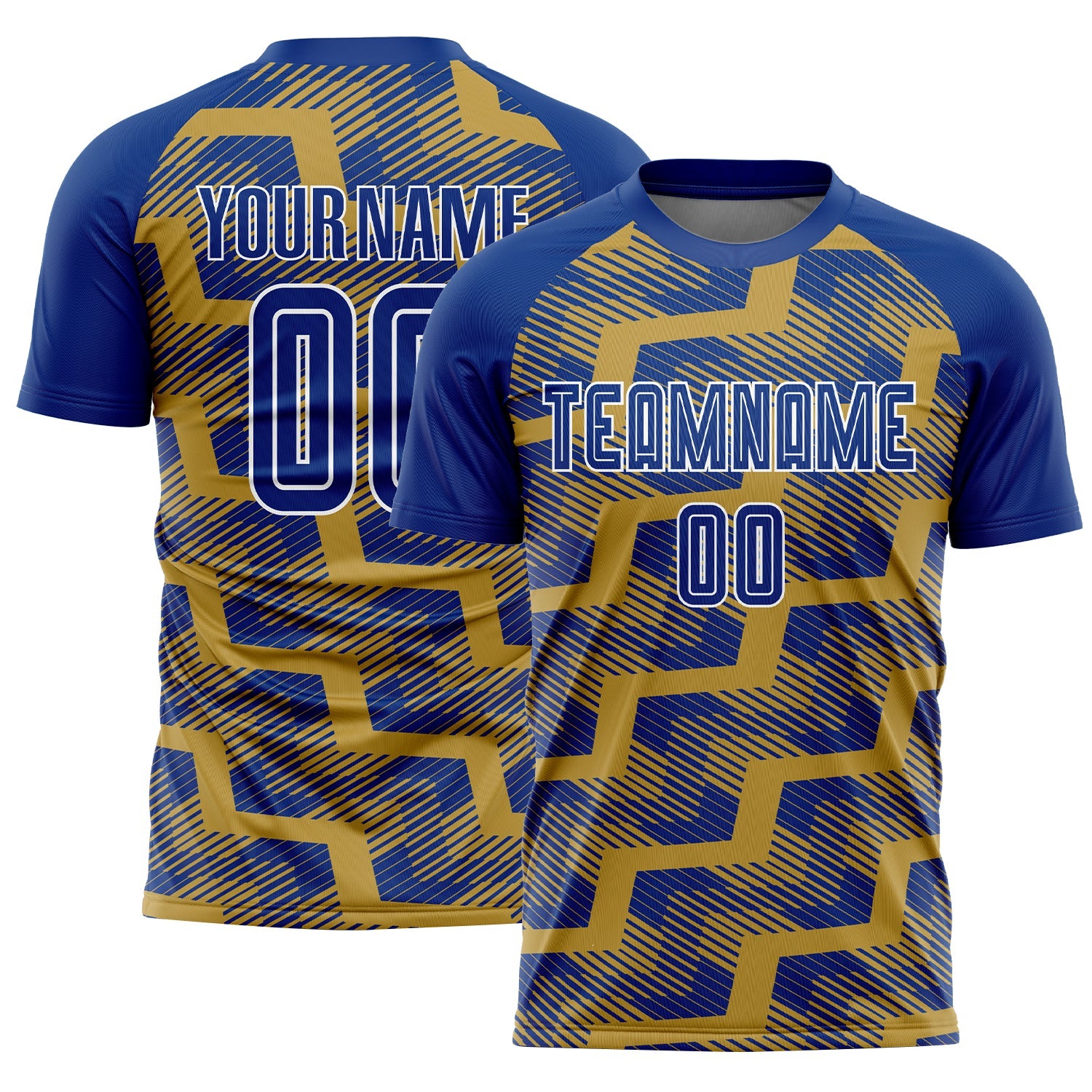 Custom Royal Old Gold-White Line Sublimation Soccer Uniform Jersey - Sky-Custom