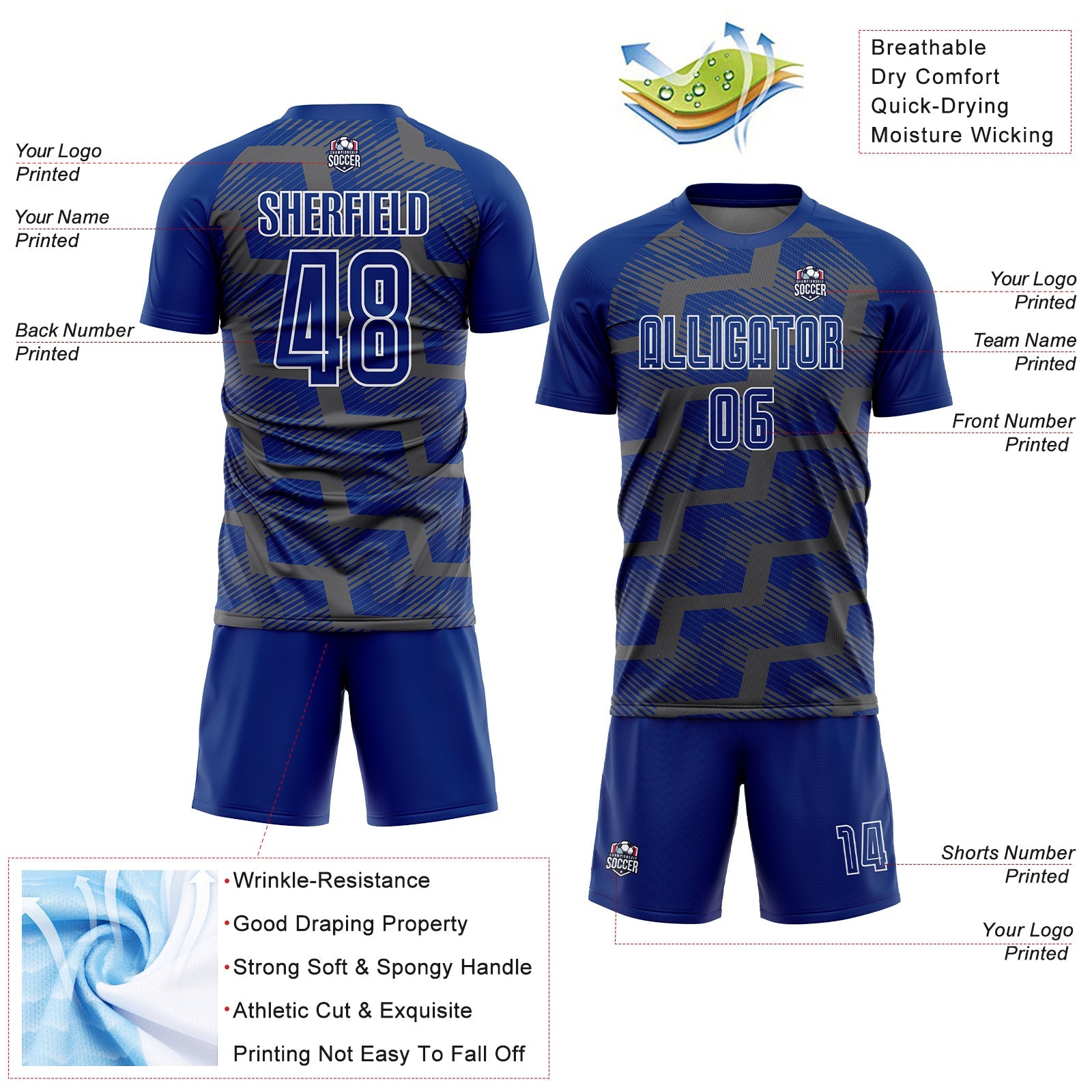 Custom Royal Steel Gray-White Line Sublimation Soccer Uniform Jersey - Sky-Custom