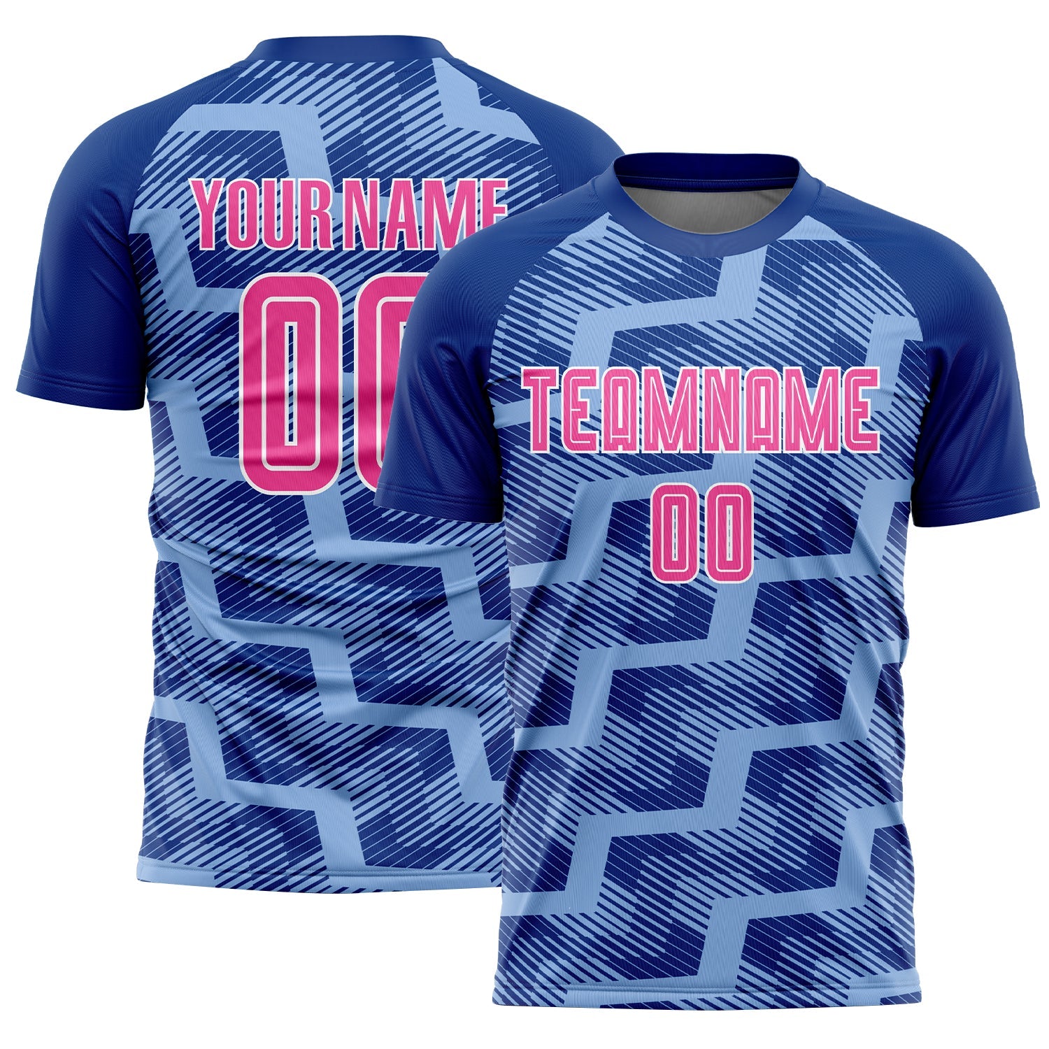 Custom Royal Pink-Light Blue Line Sublimation Soccer Uniform Jersey - Sky-Custom
