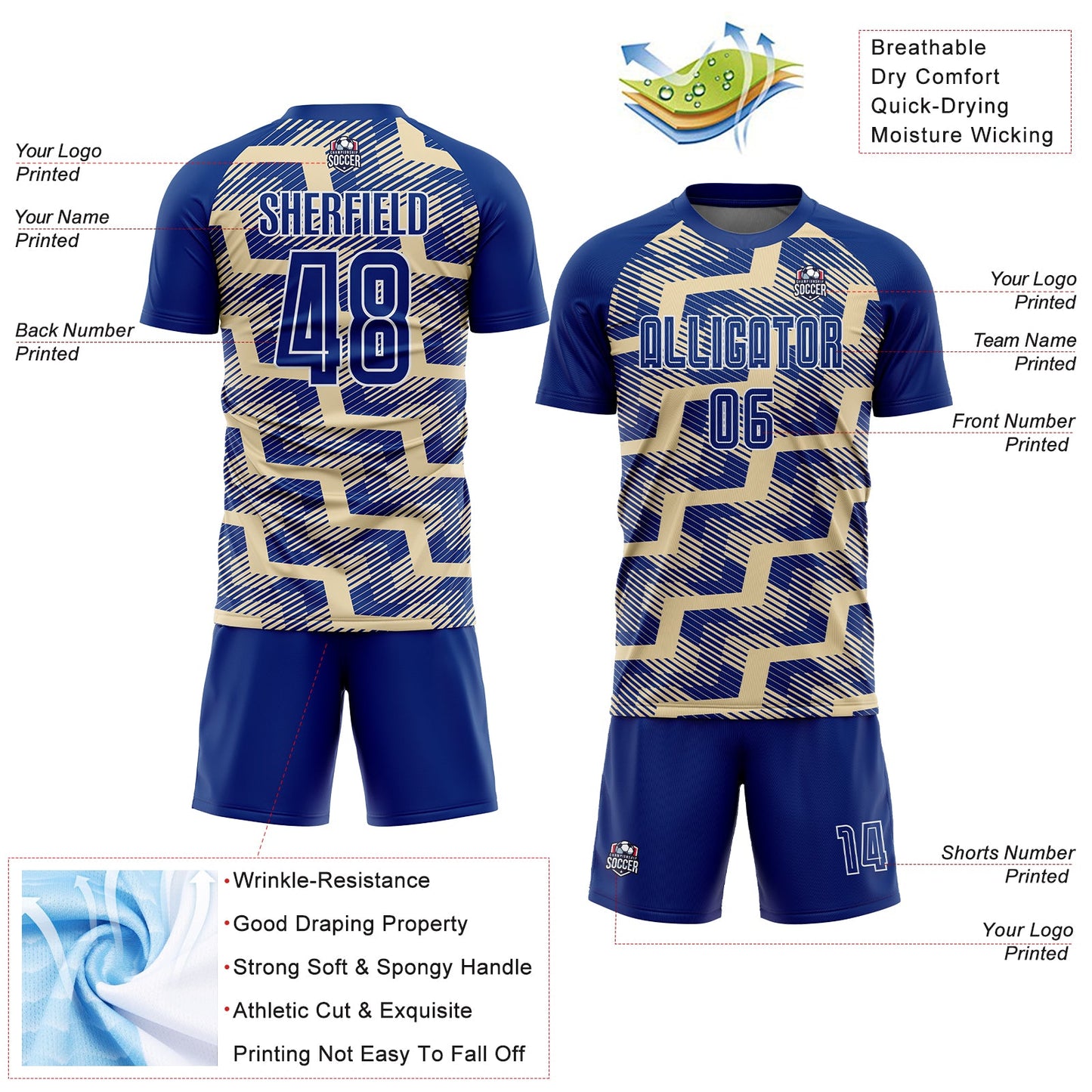 Custom Royal Cream-White Line Sublimation Soccer Uniform Jersey - Sky-Custom