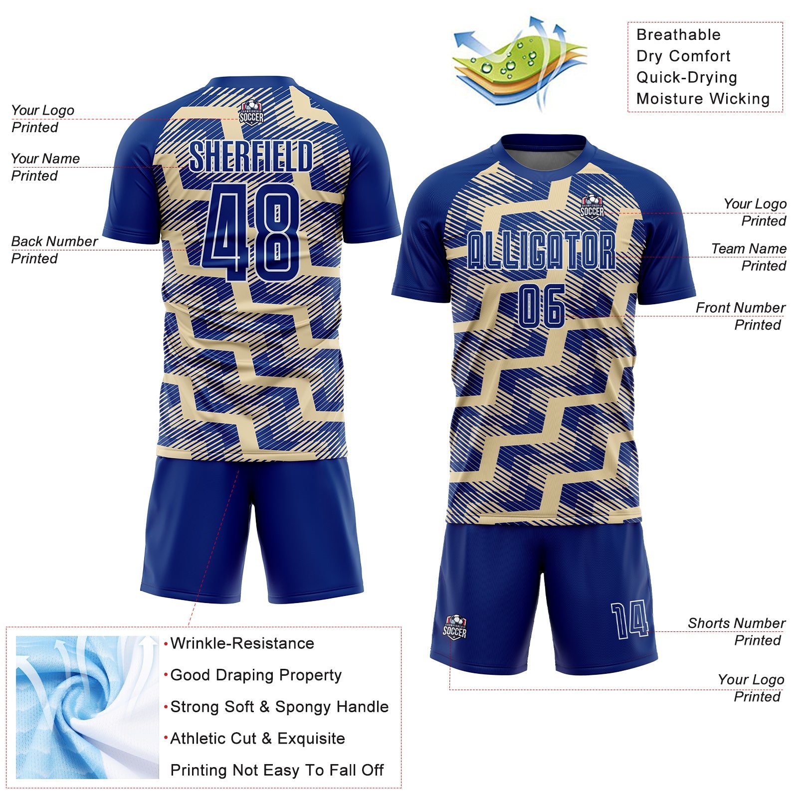 Custom Royal Cream-White Line Sublimation Soccer Uniform Jersey - Sky-Custom