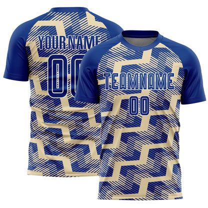 Custom Royal Cream-White Line Sublimation Soccer Uniform Jersey - Sky-Custom