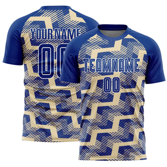 Custom Royal Cream-White Line Sublimation Soccer Uniform Jersey - Sky-Custom