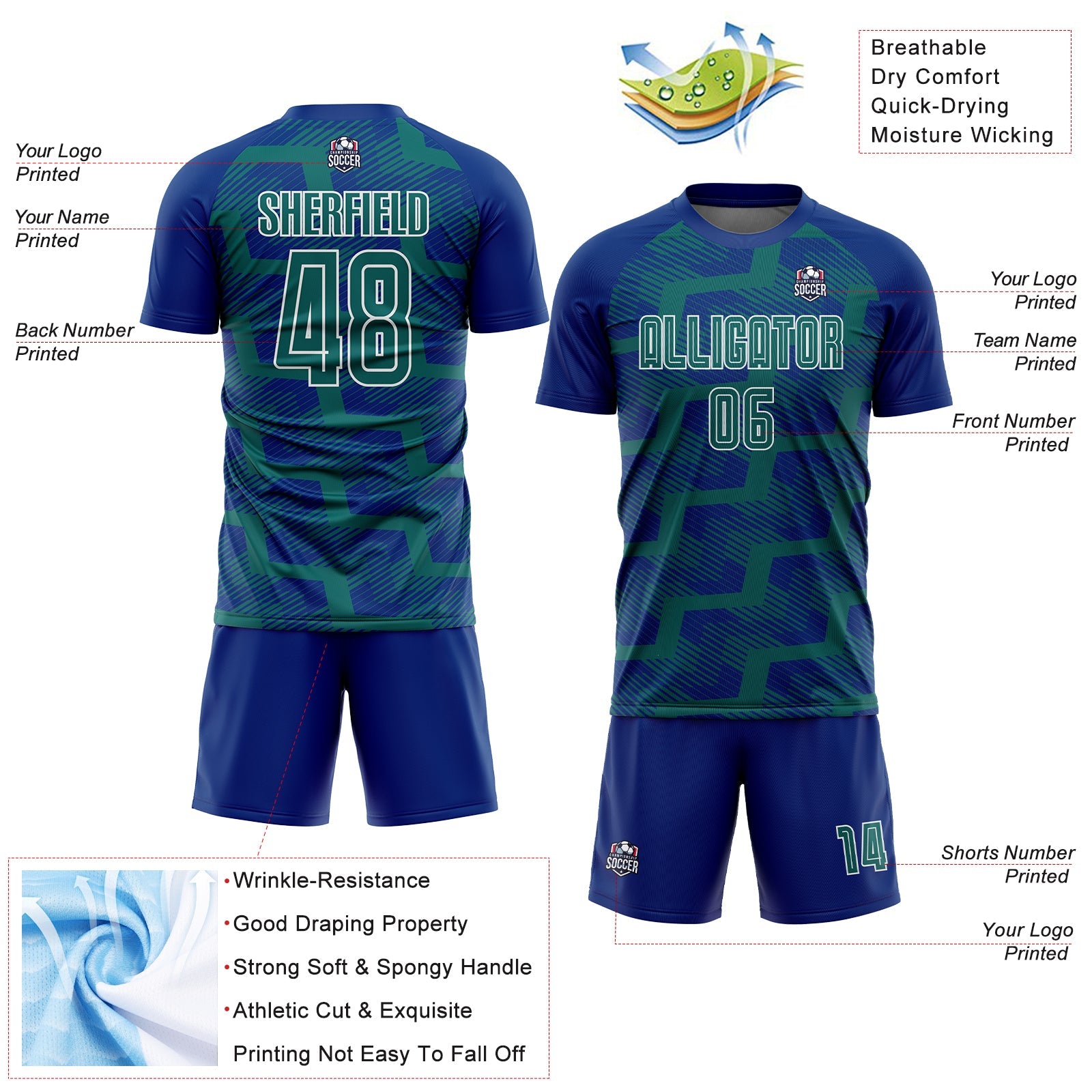 Custom Royal Teal-White Line Sublimation Soccer Uniform Jersey - Sky-Custom