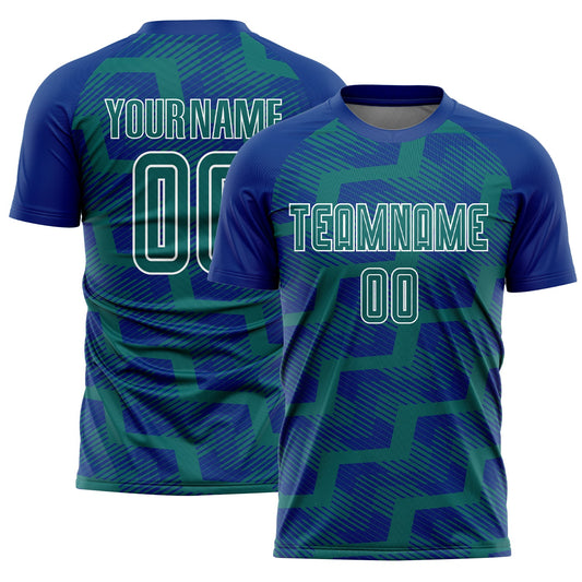 Custom Royal Teal-White Line Sublimation Soccer Uniform Jersey - Sky-Custom