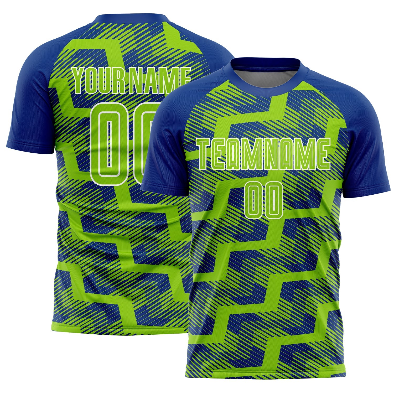 Custom Royal Neon Green-White Line Sublimation Soccer Uniform Jersey - Sky-Custom