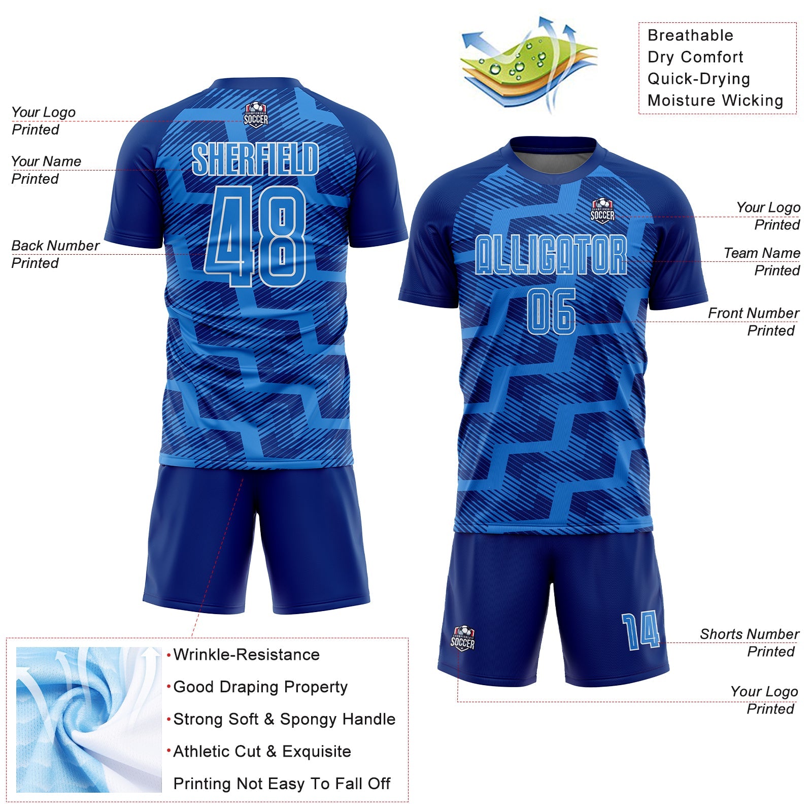 Custom Royal Powder Blue-White Line Sublimation Soccer Uniform Jersey - Sky-Custom