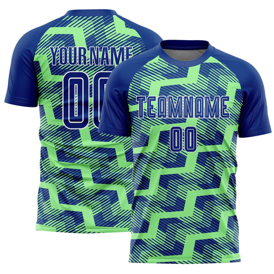 Custom Royal Pea Green-White Line Sublimation Soccer Uniform Jersey - Sky-Custom