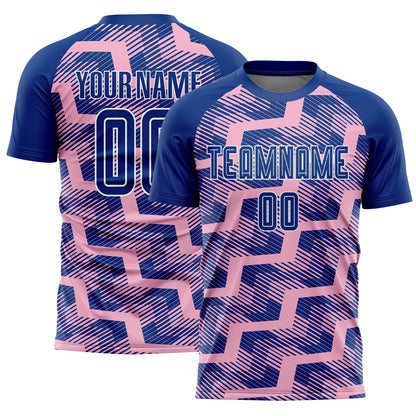 Custom Royal Light Pink-White Line Sublimation Soccer Uniform Jersey - Sky-Custom