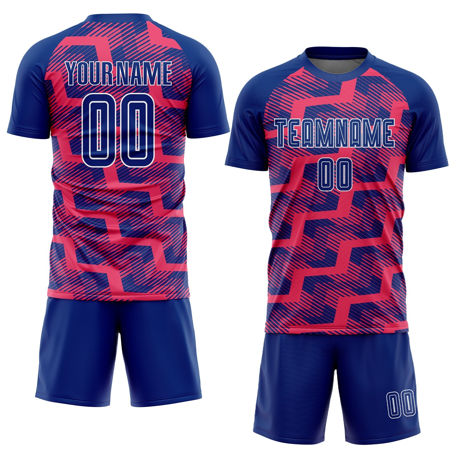 Custom Royal Neon Pink-White Line Sublimation Soccer Uniform Jersey - Sky-Custom