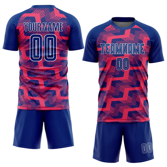 Custom Royal Neon Pink-White Line Sublimation Soccer Uniform Jersey - Sky-Custom