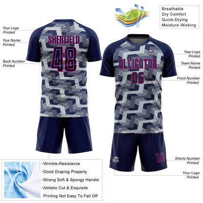 Custom Navy Silver-Pink Line Sublimation Soccer Uniform Jersey - Sky-Custom