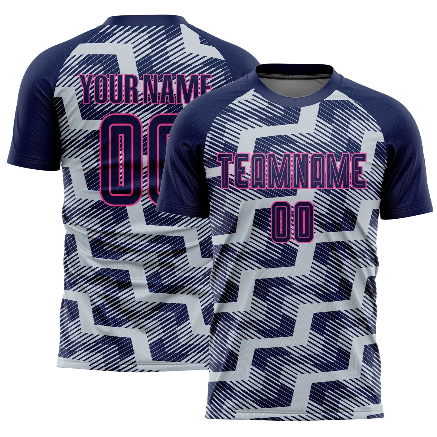 Custom Navy Silver-Pink Line Sublimation Soccer Uniform Jersey - Sky-Custom