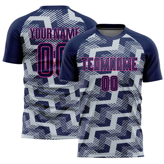 Custom Navy Silver-Pink Line Sublimation Soccer Uniform Jersey - Sky-Custom