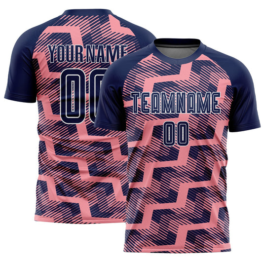 Custom Navy Medium Pink-White Line Sublimation Soccer Uniform Jersey - Sky-Custom
