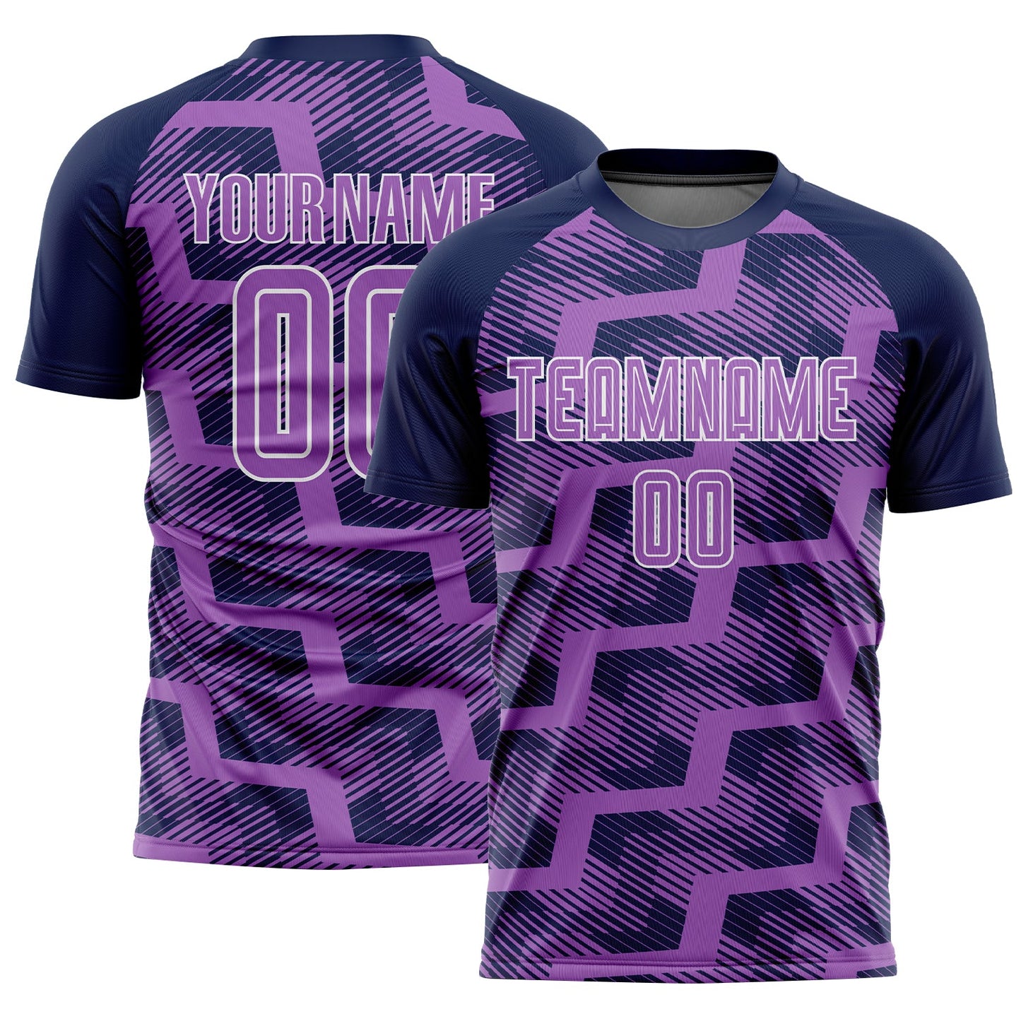 Custom Navy Medium Purple-White Line Sublimation Soccer Uniform Jersey - Sky-Custom