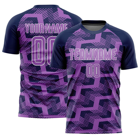 Custom Navy Medium Purple-White Line Sublimation Soccer Uniform Jersey - Sky-Custom