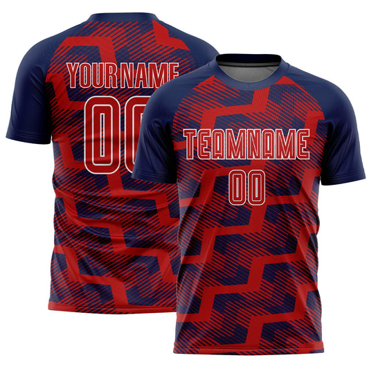 Custom Navy Red-White Line Sublimation Soccer Uniform Jersey - Sky-Custom