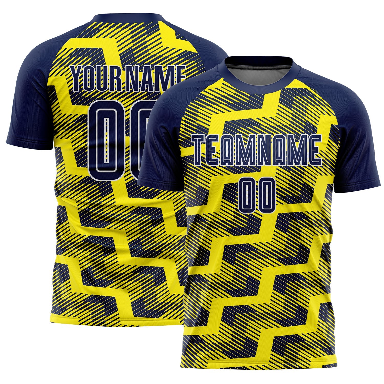 Custom Navy Light Yellow-White Line Sublimation Soccer Uniform Jersey - Sky-Custom