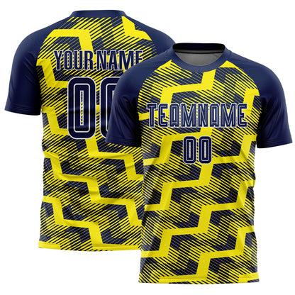 Custom Navy Light Yellow-White Line Sublimation Soccer Uniform Jersey - Sky-Custom