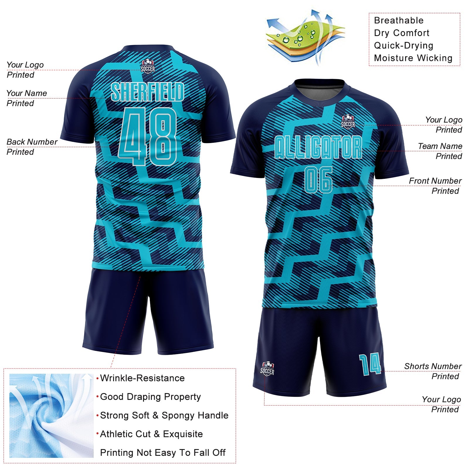 Custom Navy Lakes Blue-White Line Sublimation Soccer Uniform Jersey - Sky-Custom