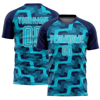 Custom Navy Lakes Blue-White Line Sublimation Soccer Uniform Jersey - Sky-Custom