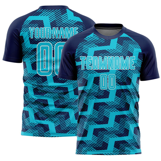 Custom Navy Lakes Blue-White Line Sublimation Soccer Uniform Jersey - Sky-Custom