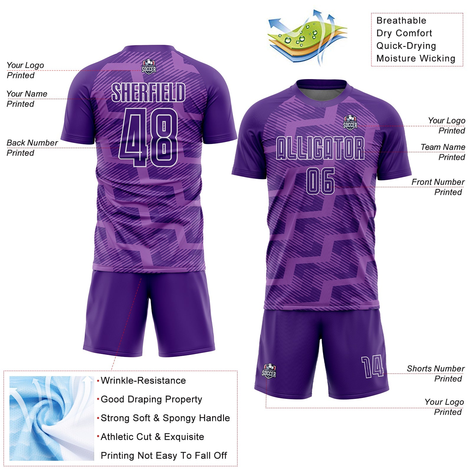 Custom Purple Medium Purple-White Line Sublimation Soccer Uniform Jersey - Sky-Custom