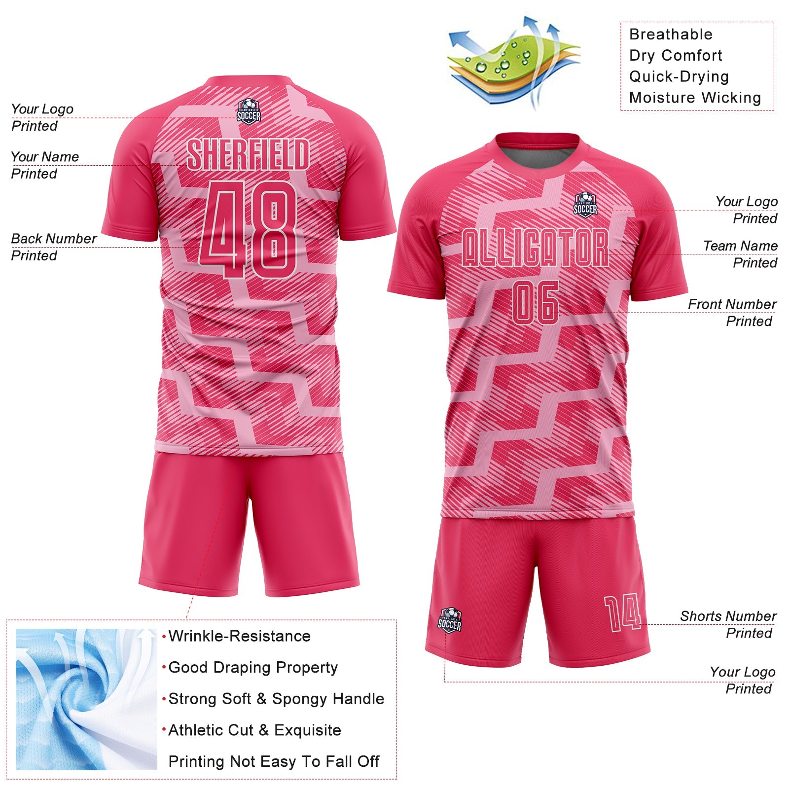 Custom Neon Pink Light Pink-White Line Sublimation Soccer Uniform Jersey - Sky-Custom