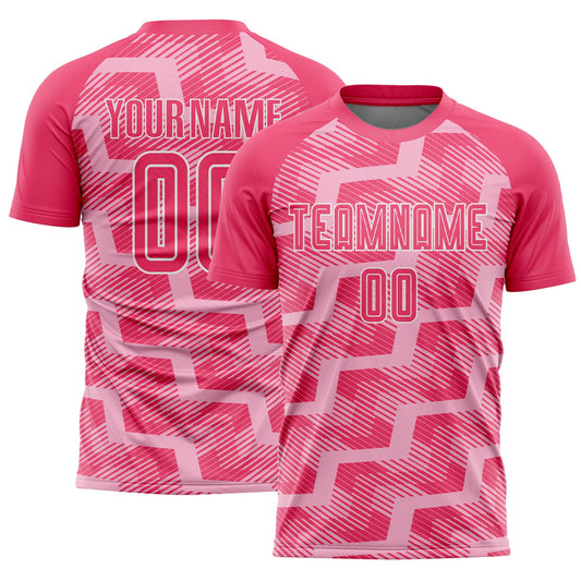 Custom Neon Pink Light Pink-White Line Sublimation Soccer Uniform Jersey - Sky-Custom