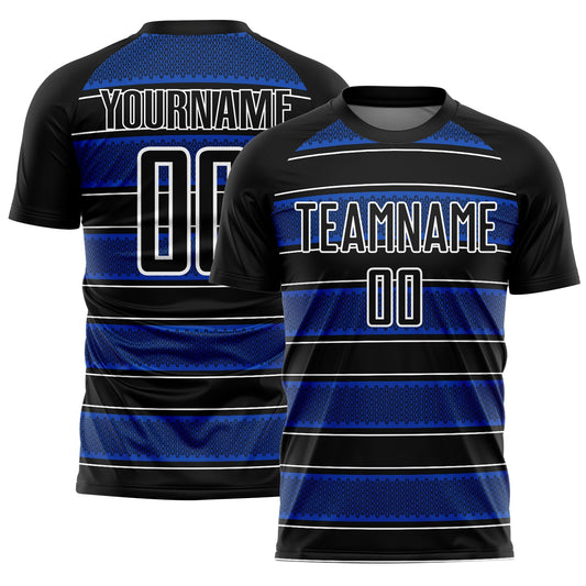 Custom Black Thunder Blue-White Geometric Shapes And Line Sublimation Soccer Uniform Jersey - Sky-Custom