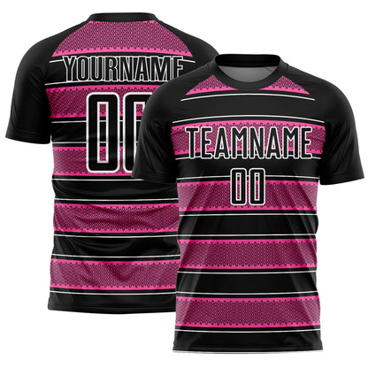 Custom Black Pink-White Geometric Shapes And Line Sublimation Soccer Uniform Jersey - Sky-Custom