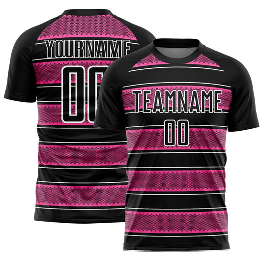 Custom Black Pink-White Geometric Shapes And Line Sublimation Soccer Uniform Jersey - Sky-Custom