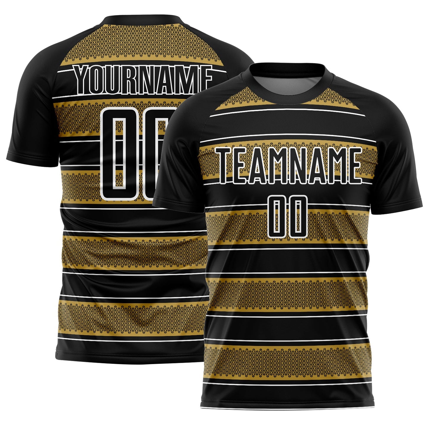 Custom Black Old Gold-White Geometric Shapes And Line Sublimation Soccer Uniform Jersey - Sky-Custom