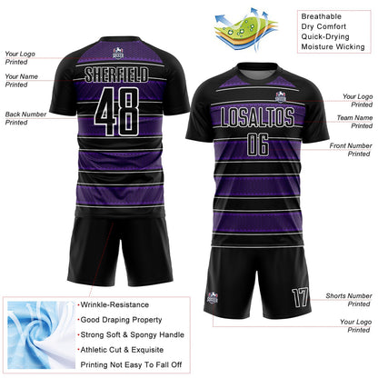 Custom Black Purple-White Geometric Shapes And Line Sublimation Soccer Uniform Jersey - Sky-Custom