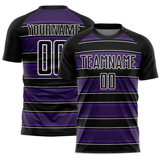 Custom Black Purple-White Geometric Shapes And Line Sublimation Soccer Uniform Jersey - Sky-Custom