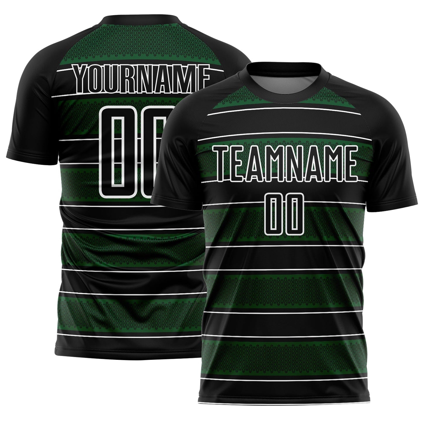 Custom Black Green-White Geometric Shapes And Line Sublimation Soccer Uniform Jersey - Sky-Custom