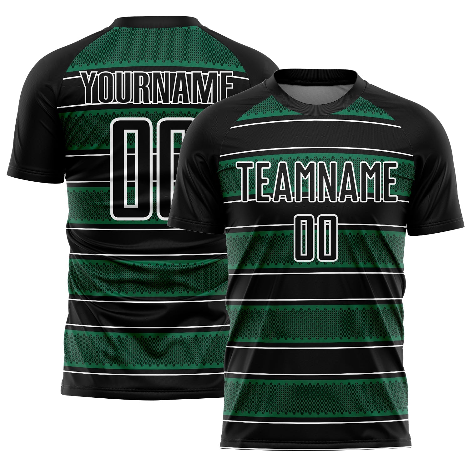 Custom Black Kelly Green-White Geometric Shapes And Line Sublimation Soccer Uniform Jersey - Sky-Custom