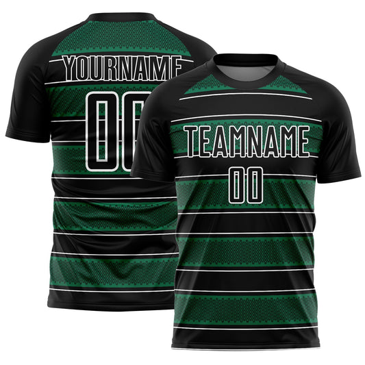 Custom Black Kelly Green-White Geometric Shapes And Line Sublimation Soccer Uniform Jersey - Sky-Custom