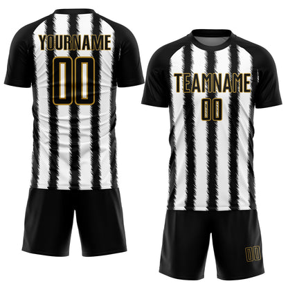 Custom Black White-Old Gold Line Sublimation Soccer Uniform Jersey - Sky-Custom