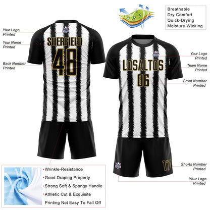 Custom Black White-Old Gold Line Sublimation Soccer Uniform Jersey - Sky-Custom