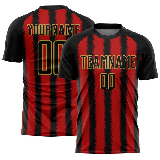 Custom Black Red-Old Gold Line Sublimation Soccer Uniform Jersey - Sky-Custom