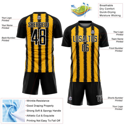 Custom Black Gold-White Line Sublimation Soccer Uniform Jersey - Sky-Custom