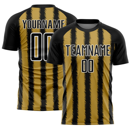 Custom Black Old Gold-White Line Sublimation Soccer Uniform Jersey - Sky-Custom